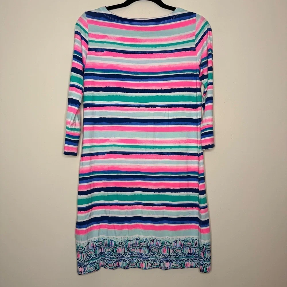 LILLY PULITZER Sophie UPF 50+ Mini Length Resortwear Dress in Sandy Shell Stripe